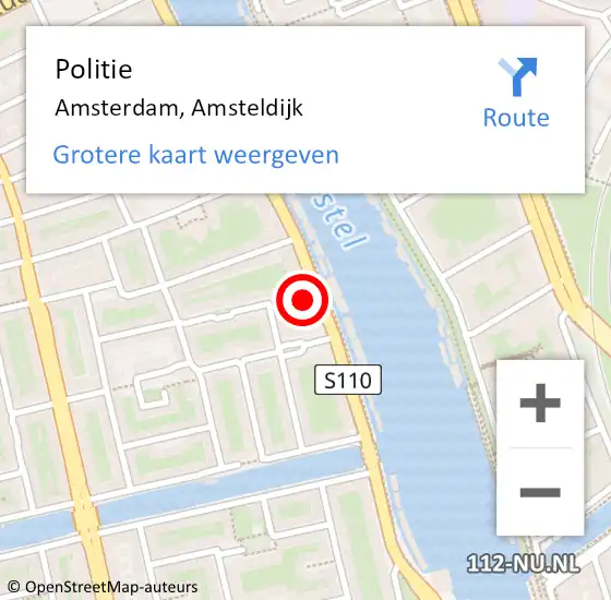 Locatie op kaart van de 112 melding: Politie Amsterdam, Amsteldijk op 19 maart 2024 14:46