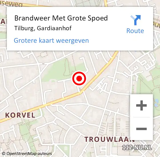 Locatie op kaart van de 112 melding: Brandweer Met Grote Spoed Naar Tilburg, Gardiaanhof op 19 maart 2024 15:08