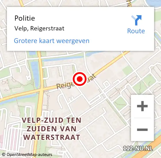 Locatie op kaart van de 112 melding: Politie Velp, Reigerstraat op 19 maart 2024 15:08