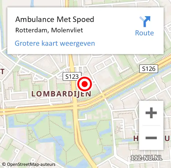 Locatie op kaart van de 112 melding: Ambulance Met Spoed Naar Rotterdam, Molenvliet op 19 maart 2024 15:10