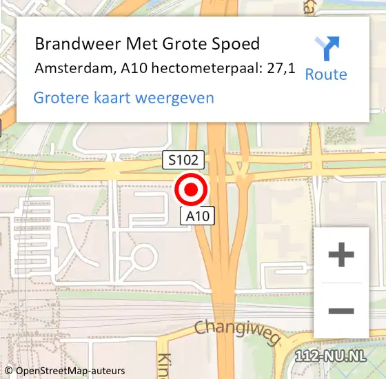 Locatie op kaart van de 112 melding: Brandweer Met Grote Spoed Naar Amsterdam, A10 hectometerpaal: 27,1 op 19 maart 2024 15:30