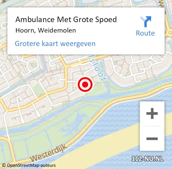 Locatie op kaart van de 112 melding: Ambulance Met Grote Spoed Naar Hoorn, Weidemolen op 19 maart 2024 15:46