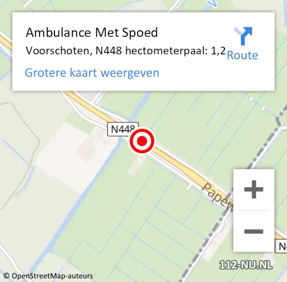 Locatie op kaart van de 112 melding: Ambulance Met Spoed Naar Voorschoten, N448 hectometerpaal: 1,2 op 19 maart 2024 15:47