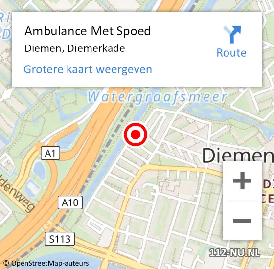 Locatie op kaart van de 112 melding: Ambulance Met Spoed Naar Diemen, Diemerkade op 19 maart 2024 15:56