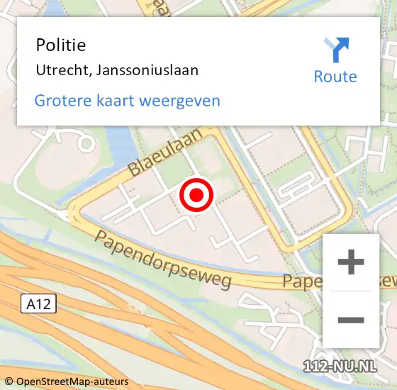 Locatie op kaart van de 112 melding: Politie Utrecht, Janssoniuslaan op 19 maart 2024 16:07