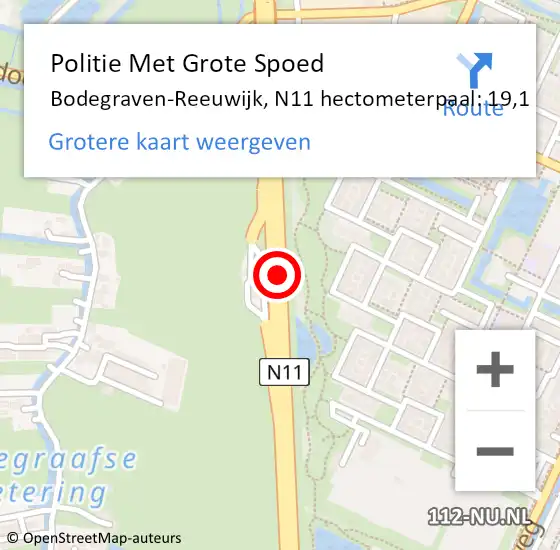 Locatie op kaart van de 112 melding: Politie Met Grote Spoed Naar Bodegraven-Reeuwijk, N11 hectometerpaal: 19,1 op 19 maart 2024 16:37