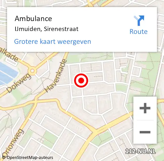 Locatie op kaart van de 112 melding: Ambulance IJmuiden, Sirenestraat op 19 maart 2024 16:50