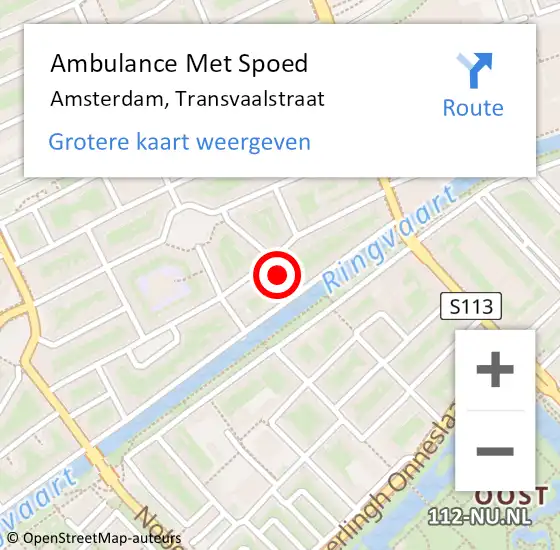 Locatie op kaart van de 112 melding: Ambulance Met Spoed Naar Amsterdam, Transvaalstraat op 19 maart 2024 16:55
