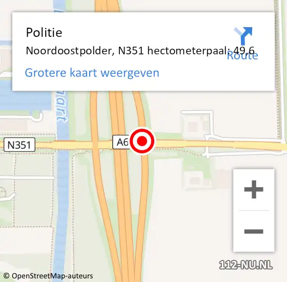 Locatie op kaart van de 112 melding: Politie Noordoostpolder, N351 hectometerpaal: 49,6 op 19 maart 2024 17:17