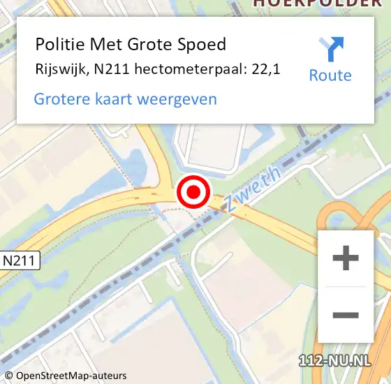 Locatie op kaart van de 112 melding: Politie Met Grote Spoed Naar Rijswijk, N211 hectometerpaal: 22,1 op 19 maart 2024 17:18