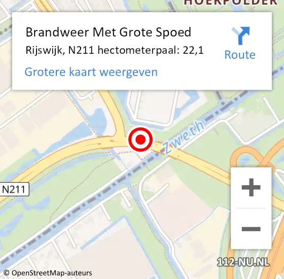 Locatie op kaart van de 112 melding: Brandweer Met Grote Spoed Naar Rijswijk, N211 hectometerpaal: 22,1 op 19 maart 2024 17:18