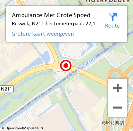 Locatie op kaart van de 112 melding: Ambulance Met Grote Spoed Naar Rijswijk, N211 hectometerpaal: 22,1 op 19 maart 2024 17:19