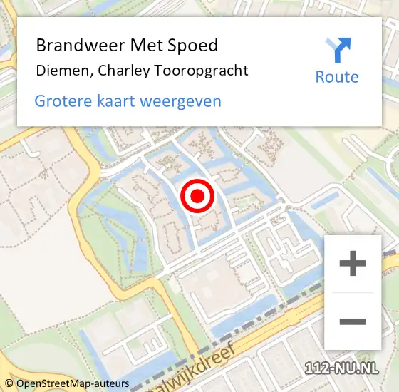 Locatie op kaart van de 112 melding: Brandweer Met Spoed Naar Diemen, Charley Tooropgracht op 19 maart 2024 17:23