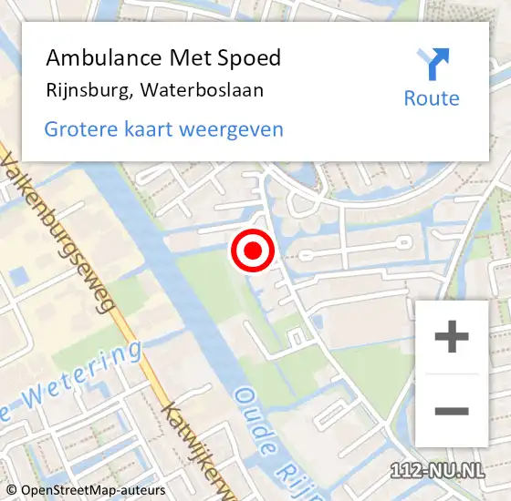 Locatie op kaart van de 112 melding: Ambulance Met Spoed Naar Rijnsburg, Waterboslaan op 19 maart 2024 17:41