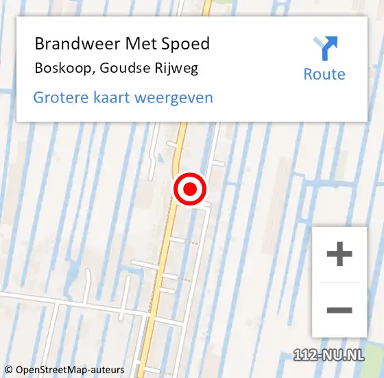 Locatie op kaart van de 112 melding: Brandweer Met Spoed Naar Boskoop, Goudse Rijweg op 19 maart 2024 17:56