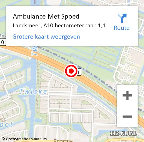 Locatie op kaart van de 112 melding: Ambulance Met Spoed Naar Landsmeer, A10 hectometerpaal: 1,1 op 19 maart 2024 18:01