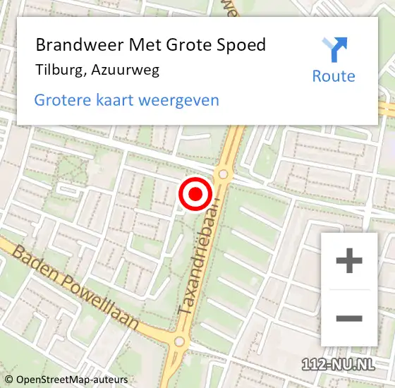 Locatie op kaart van de 112 melding: Brandweer Met Grote Spoed Naar Tilburg, Azuurweg op 19 maart 2024 18:02