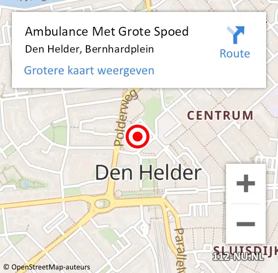 Locatie op kaart van de 112 melding: Ambulance Met Grote Spoed Naar Den Helder, Bernhardplein op 19 maart 2024 18:13