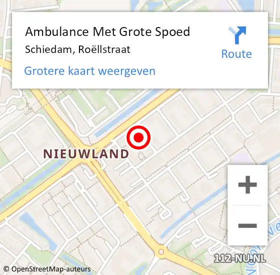 Locatie op kaart van de 112 melding: Ambulance Met Grote Spoed Naar Schiedam, Roëllstraat op 19 maart 2024 19:05