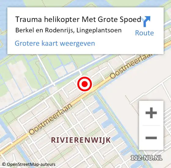 Locatie op kaart van de 112 melding: Trauma helikopter Met Grote Spoed Naar Berkel en Rodenrijs, Lingeplantsoen op 19 maart 2024 19:23