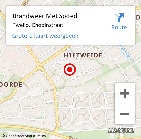 Locatie op kaart van de 112 melding: Brandweer Met Spoed Naar Twello, Chopinstraat op 19 maart 2024 19:26