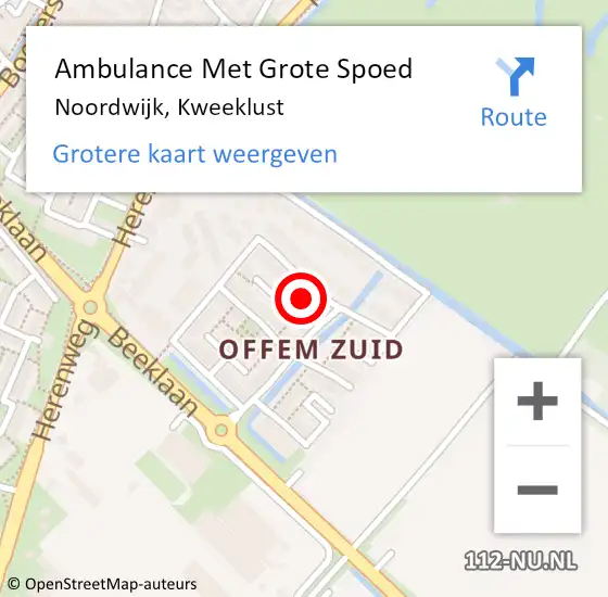 Locatie op kaart van de 112 melding: Ambulance Met Grote Spoed Naar Noordwijk, Kweeklust op 19 maart 2024 19:28