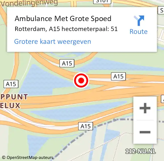 Locatie op kaart van de 112 melding: Ambulance Met Grote Spoed Naar Rotterdam, A15 hectometerpaal: 51 op 19 maart 2024 19:52