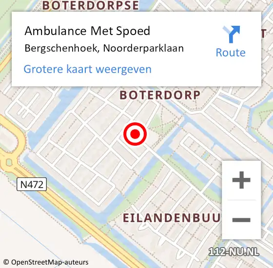 Locatie op kaart van de 112 melding: Ambulance Met Spoed Naar Bergschenhoek, Noorderparklaan op 19 maart 2024 20:01