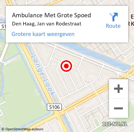 Locatie op kaart van de 112 melding: Ambulance Met Grote Spoed Naar Den Haag, Jan van Rodestraat op 19 maart 2024 20:32