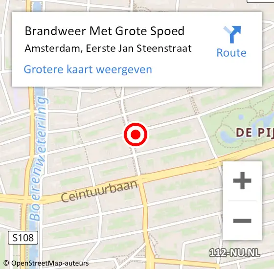 Locatie op kaart van de 112 melding: Brandweer Met Grote Spoed Naar Amsterdam, Eerste Jan Steenstraat op 19 maart 2024 20:35