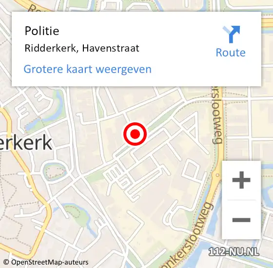 Locatie op kaart van de 112 melding: Politie Ridderkerk, Havenstraat op 19 maart 2024 20:49