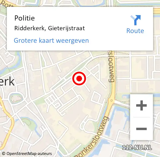 Locatie op kaart van de 112 melding: Politie Ridderkerk, Gieterijstraat op 19 maart 2024 20:51