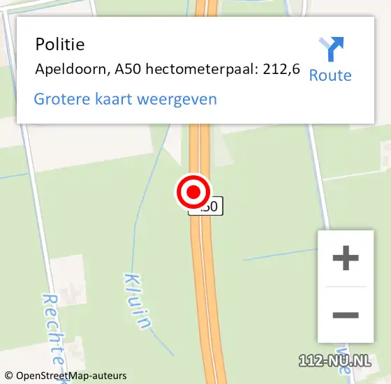 Locatie op kaart van de 112 melding: Politie Apeldoorn, A50 hectometerpaal: 212,6 op 19 maart 2024 21:19
