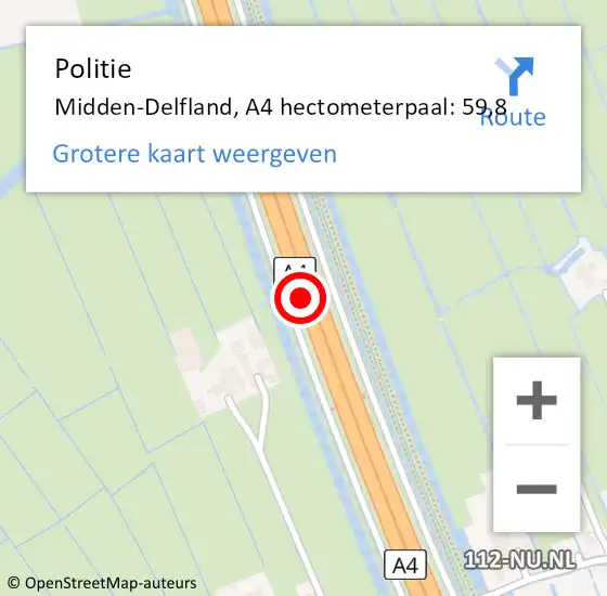 Locatie op kaart van de 112 melding: Politie Midden-Delfland, A4 hectometerpaal: 59,8 op 19 maart 2024 21:19