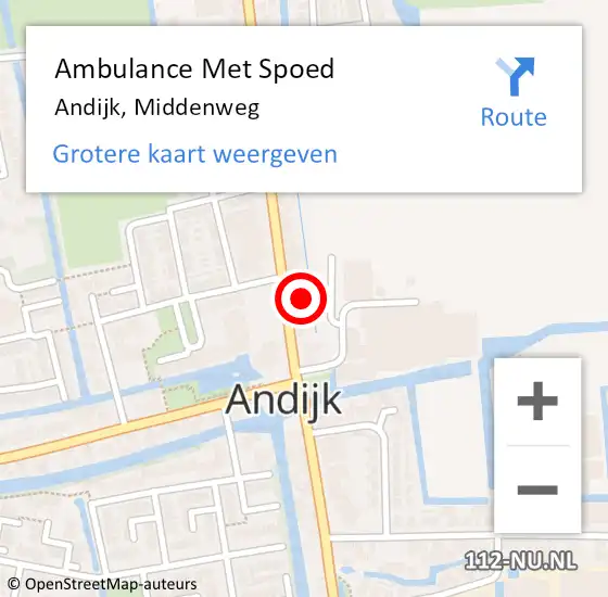 Locatie op kaart van de 112 melding: Ambulance Met Spoed Naar Andijk, Middenweg op 19 maart 2024 22:32