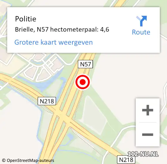 Locatie op kaart van de 112 melding: Politie Brielle, N57 hectometerpaal: 4,6 op 20 maart 2024 00:04