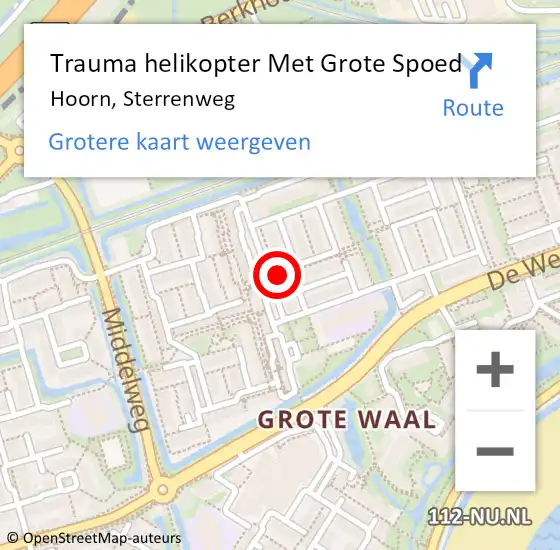 Locatie op kaart van de 112 melding: Trauma helikopter Met Grote Spoed Naar Hoorn, Sterrenweg op 20 maart 2024 00:39