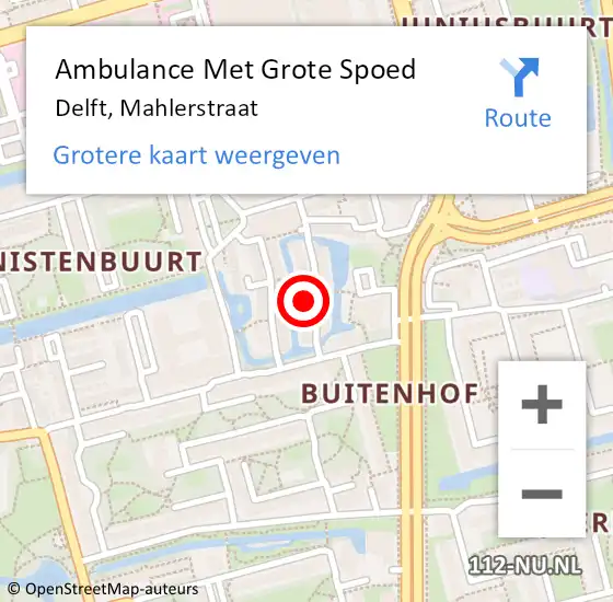 Locatie op kaart van de 112 melding: Ambulance Met Grote Spoed Naar Delft, Mahlerstraat op 20 maart 2024 01:12