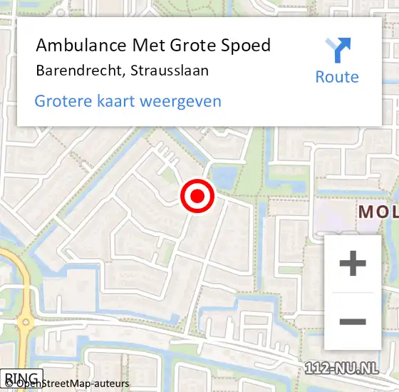 Locatie op kaart van de 112 melding: Ambulance Met Grote Spoed Naar Barendrecht, Strausslaan op 20 maart 2024 01:23