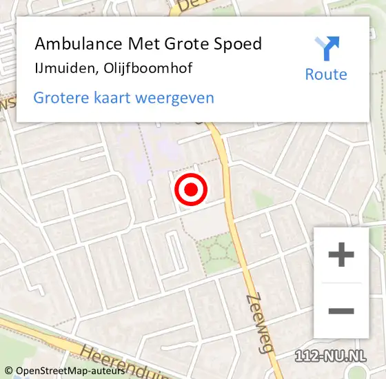 Locatie op kaart van de 112 melding: Ambulance Met Grote Spoed Naar IJmuiden, Olijfboomhof op 20 maart 2024 01:56