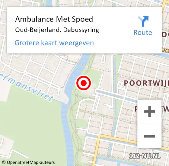 Locatie op kaart van de 112 melding: Ambulance Met Spoed Naar Oud-Beijerland, Debussyring op 20 maart 2024 02:26