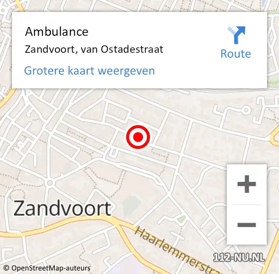 Locatie op kaart van de 112 melding: Ambulance Zandvoort, van Ostadestraat op 20 maart 2024 03:14