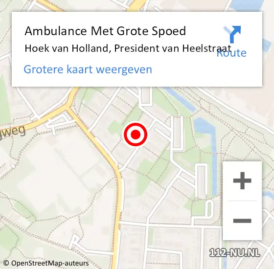 Locatie op kaart van de 112 melding: Ambulance Met Grote Spoed Naar Hoek van Holland, President van Heelstraat op 20 maart 2024 04:25