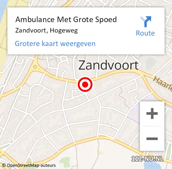 Locatie op kaart van de 112 melding: Ambulance Met Grote Spoed Naar Zandvoort, Hogeweg op 20 maart 2024 04:27