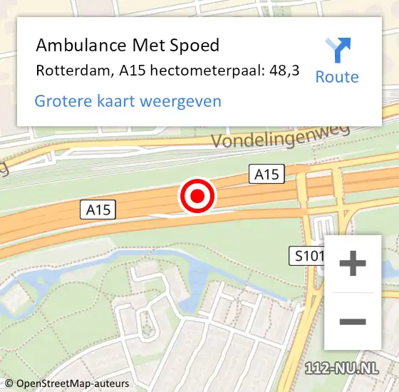 Locatie op kaart van de 112 melding: Ambulance Met Spoed Naar Rotterdam, A15 hectometerpaal: 48,3 op 20 maart 2024 05:58