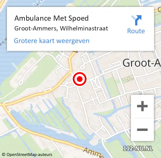 Locatie op kaart van de 112 melding: Ambulance Met Spoed Naar Groot-Ammers, Wilhelminastraat op 20 maart 2024 06:37