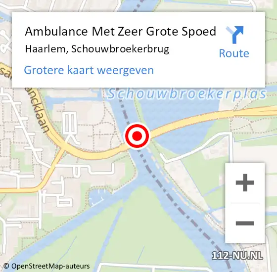 Locatie op kaart van de 112 melding: Ambulance Met Zeer Grote Spoed Naar Haarlem, Schouwbroekerbrug op 20 maart 2024 07:04