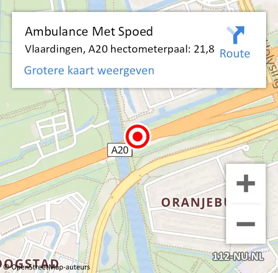 Locatie op kaart van de 112 melding: Ambulance Met Spoed Naar Vlaardingen, A20 hectometerpaal: 21,8 op 20 maart 2024 08:27