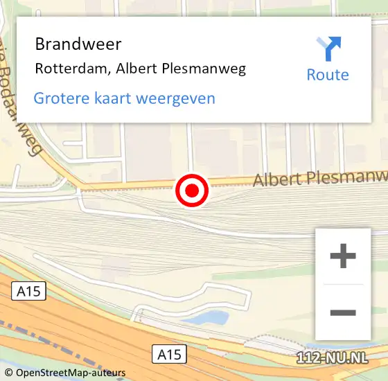 Locatie op kaart van de 112 melding: Brandweer Rotterdam, Albert Plesmanweg op 20 maart 2024 09:13