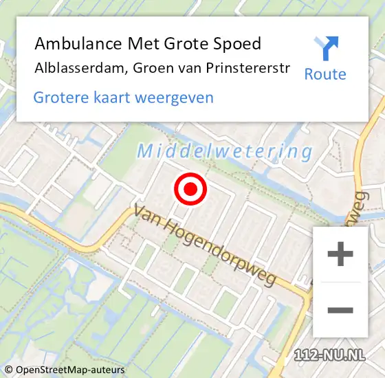 Locatie op kaart van de 112 melding: Ambulance Met Grote Spoed Naar Alblasserdam, Groen van Prinstererstr op 20 maart 2024 09:23